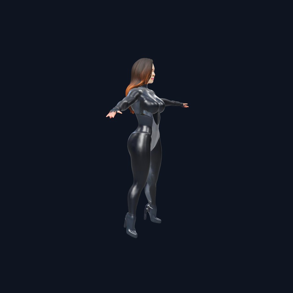 Futuristic Spy Rigged and Animated Character Model in Black Suit